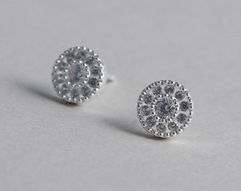 925 Sterling Silver AAA+ CZ Diamond Cubic Zirconia Sun Stud Earrings Flower Dainty Posts Minimal April Birthstone Wedding Birthday Christmas