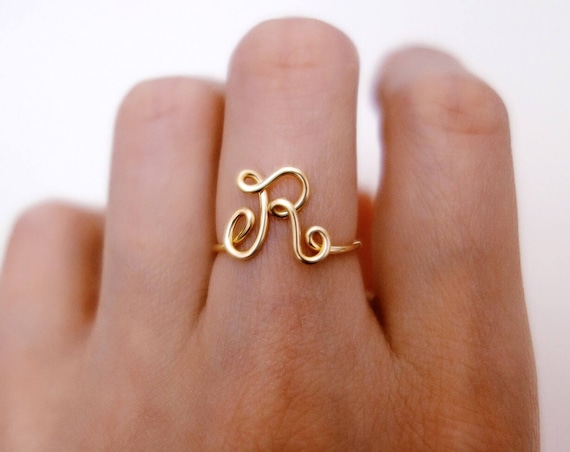 Sahaa Personalized Signet Initial Ring 925 Sterling Silver Custom Monogram Rings