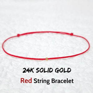 GENUINE 24K SOLID GOLD Red String Bracelet Pure Yellow Gold Amulet Kabbalah Protection Friendship Gift Lucky Couple Dainty Surfer Women Men