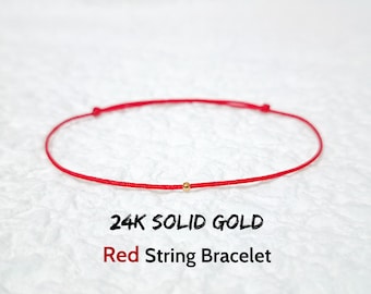 GENUINE 24K SOLID GOLD Red String Bracelet Pure Yellow Gold Amulet Kabbalah Protection Friendship Gift Lucky Couple Dainty Surfer Women Men