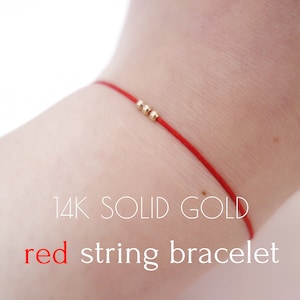 3 beads Genuine 14K SOLID GOLD Red String Bracelet Three Wish bracelet Amulet Kabbalah Protection Christmas Birthday Gift Lucky Charm Couple