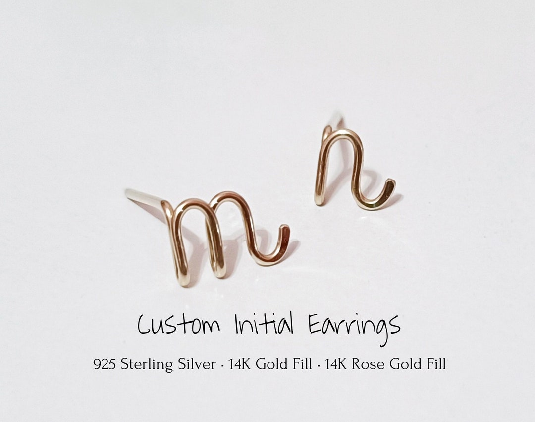 Custom Initial Stud Earrings Tiny Posts Sterling Silver 14K Gold Filled ...