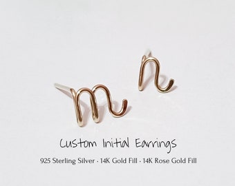 Initial Stud Earrings Tiny Stud Earrings Sterling Silver 14K Gold Fill Initial Posts Minimalist personalized Bridesmaid Gift Birthday Women