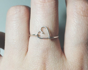 Sterling Silver Heart Ring/14K gold filled heart ring/bridesmaid jewelry/midi ring/love ring/heart to heart ring/wedding gift/Christmas Gift