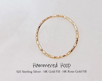 Hammered 14K Gold Fill Nose Ring Texture Cartilage Hoop Tiny Hoop Earrings Huggie Septum Tragus Hoop Helix Piercing Hoop 925 Sterling Silver