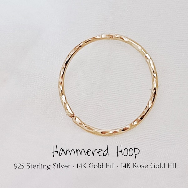 Hammered 14K Gold Fill Nose Ring Texture Cartilage Hoop Tiny Hoop Earrings Huggie Septum Tragus Hoop Helix Piercing Hoop 925 Sterling Silver