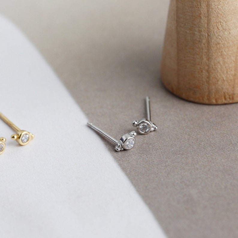 925 Sterling Silver AAA CZ Diamond Cubic Zirconia Tiny Stud Earrings Dainty Posts Minimal April Birthstone Wedding Gift Birthday Christmas image 6