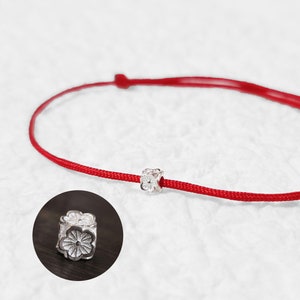 925er STERLING SILBER Blume Armband Rot Schnur Armband Pflaumenblüte Amulett Kabbalah Schutz Geschenk Freundschaft Glück Paar zierlich Surfer Frauen Männer