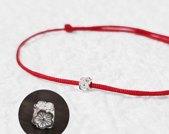 925 STERLING SILVER Flower Red String Bracelet Plum Blossom Amulet Kabbalah Protection Gift Friendship Luck Couple Dainty Surfer Women Men