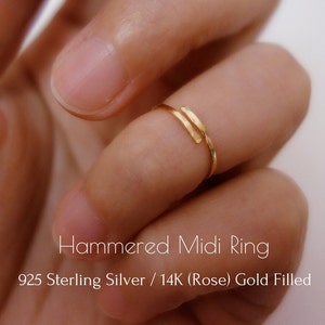 Hammered Midi Ring Sterling silver Gold filled Rose Gold Filled Knuckle Ring Band ring Adjustable Stacking Ring Dainty ring Wire Minimalist