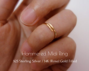 Hammered Midi Ring Sterling silver Gold filled Rose Gold Filled Knuckle Ring Band ring Adjustable Stacking Ring Dainty ring Wire Minimalist