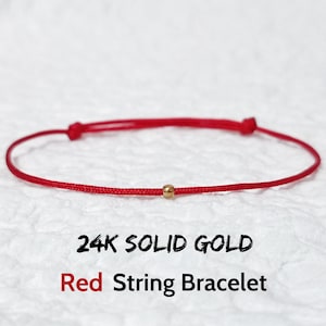 GENUINE 24K SOLID GOLD Red String Bracelet Pure Yellow Gold Amulet Kabbalah Protection Friendship Gift Lucky Couple Dainty Surfer Women Men