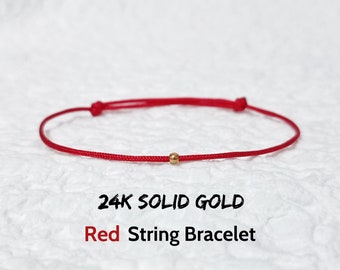 Pulseira de Ouro Maciço 24K Genuíno com Cordão Vermelho, Amuleto em Ouro Amarelo Puro, Proteção Cabala, Presente de Amizade, Sorte para Casal, Delicada, Estilo Surfista, Feminina e Masculina
