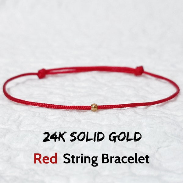 GENUINE 24K SOLID GOLD Red String Bracelet Pure Yellow Gold Amulet Kabbalah Protection Friendship Gift Lucky Couple Dainty Surfer Women Men