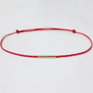 14K YELLOW GOLD FILL Bar Red String Bracelet Amulet Kabbalah Protection Gift Friendship Strength Couple Dainty Boho Surfer Healing Women Men
