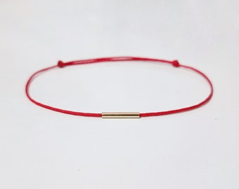 14K YELLOW GOLD FILL Bar Red String Bracelet Amulet Kabbalah Protection Gift Friendship Strength Couple Dainty Boho Surfer Healing Women Men