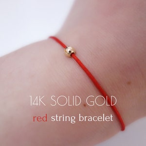 14K SOLID YELLOW GOLD Red String Bracelet Amulet Kabbalah Protection Gift Friendship Strength Couple Dainty Boho Surfer Healing Women Men