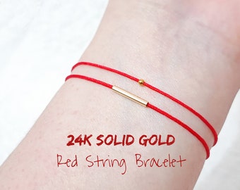 GENUINE 24K SOLID GOLD Red String Bracelet Pure Yellow Gold Amulet Kabbalah Protection Friendship Gift Lucky Couple Dainty Surfer Women Men