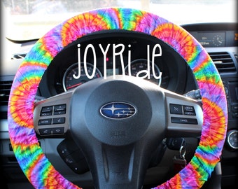 Steering Wheel Cover Tye Dye Rainbow- Sunburst Car Accessories Hippie Tie Dye Bohemian Matching Keychain Wristlet option