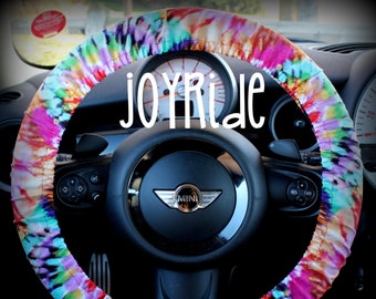 Steering Wheel Cover Tye Dye Rainbow- Cute Car Accessories Hippie Heated Gift for Girls Tie Dye Bohemian Keychain Christmas Favorite Rose