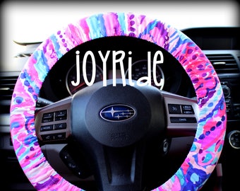 Steering Wheel Cover Lilly Pulitzer Colony Coral Shell Fabric Fully lined with Grip Tight Designer Car Accessories Coral For Girls Woman
