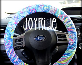 Steering Wheel Cover Lilly Pulitzer Multi Gillty Pleasure Fabric Fully lined with Grip Tight Designer Car Accessories Coral For Girls Woman