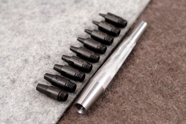 Hole Punch Tips (1-5mm) + Metal Handle by Vergez Blanchard / Round Punch Handle / Leather Puncher / Saddlers Punch / Leather Working Tool image 5