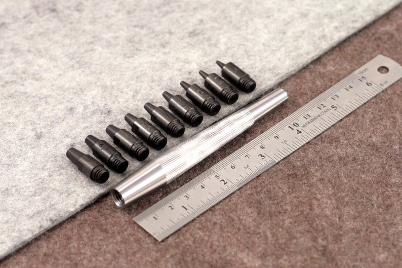 Hole Punch Tips (1-5mm) + Metal Handle by Vergez Blanchard / Round Punch Handle / Leather Puncher / Saddlers Punch / Leather Working Tool image 3