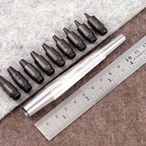 Hole Punch Tips (1-5mm) + Metal Handle by Vergez Blanchard / Round Punch Handle / Leather Puncher / Saddlers Punch / Leather Working Tool image 4