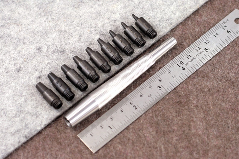 Hole Punch Tips (1-5mm) + Metal Handle by Vergez Blanchard / Round Punch Handle / Leather Puncher / Saddlers Punch / Leather Working Tool image 4