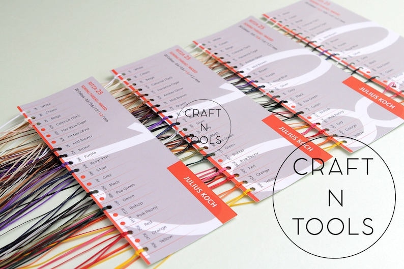 May include: A color chart with a variety of threads in different colors. The chart is labeled "RITZA 25" and "CRAFT N TOOLS" with the company name "JULIUS KOCH".