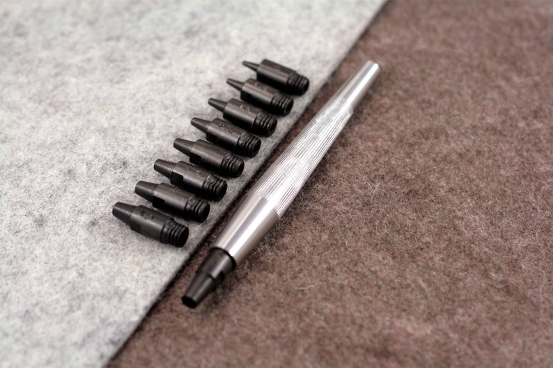 Hole Punch Tips (1-5mm) + Metal Handle by Vergez Blanchard / Round Punch Handle / Leather Puncher / Saddlers Punch / Leather Working Tool image 1
