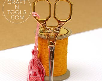 Eiffel Tower Gilded Pink Charm Embroidery Scissors by Sajou. Needlecraft Scissors, Chenille Scissors, Knitting Shears, Darning Scissors