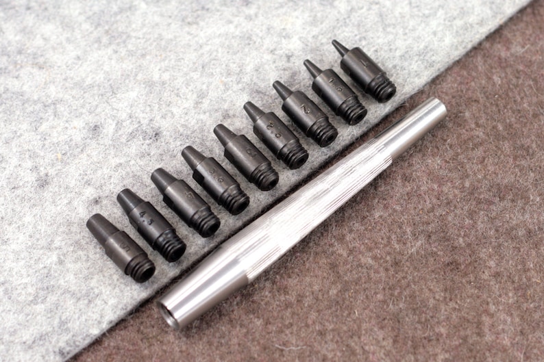 Hole Punch Tips (1-5mm) + Metal Handle by Vergez Blanchard / Round Punch Handle / Leather Puncher / Saddlers Punch / Leather Working Tool image 6