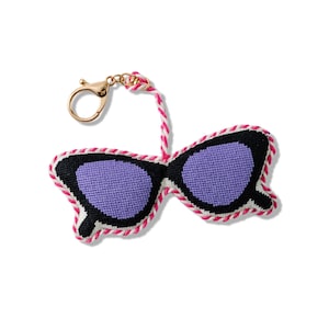 Cat Eye Sunglasses Bag Charm, Embroidered Retro Purse Clip, Glam Summer Accessory, Furbish