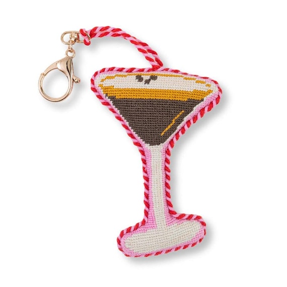 Espresso Martini Bag Charm, Embroidered Keychain, Cocktail Lover Purse Accessory for Women, Furbish