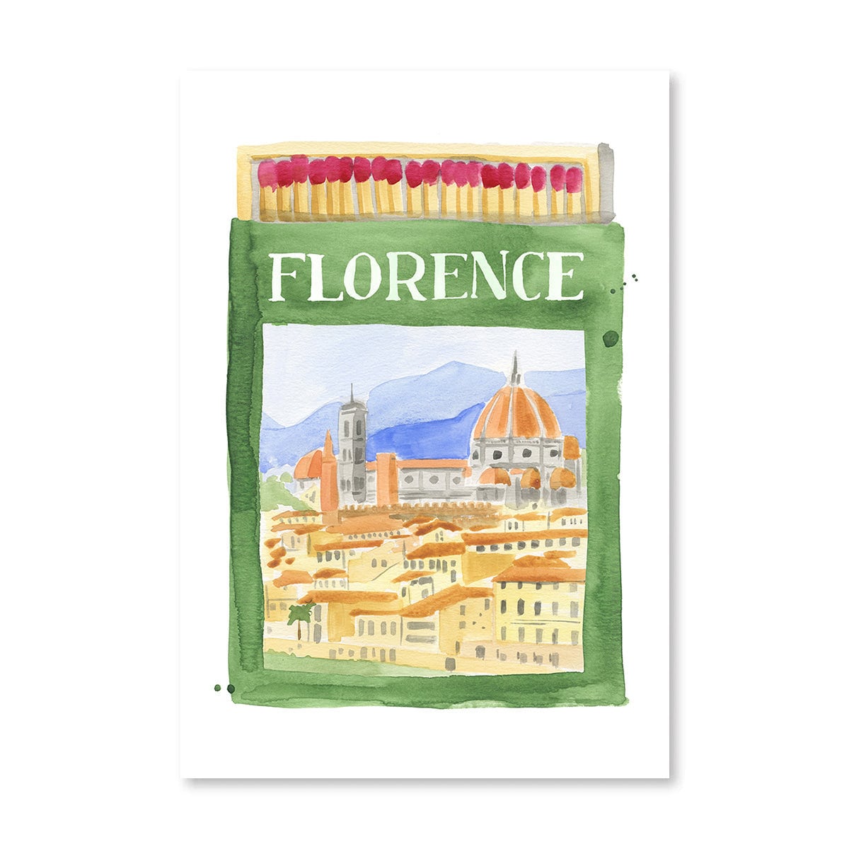 Florence Matchbook - Travel Wall Art Print, Aesthetic Wall Decor, Modern Art Print, Preppy Room Decor for Living Room, Bedroom, 5" x 7"
