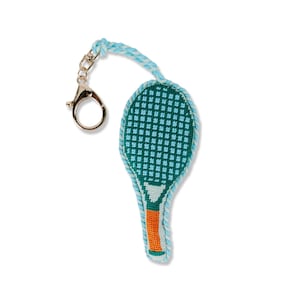Tennis Racket Bag Charm, Embroidered Preppy Purse Clip, Country Club Accessory, Sporty Gift, Furbish