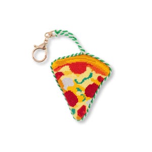 Pizza Slice Bag Charm, Whimsical Embroidered Bag Keychain, Quirky Food Lover Needlepoint Accessory, Furbish