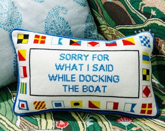 Docking The Boat Needlepoint Pillow