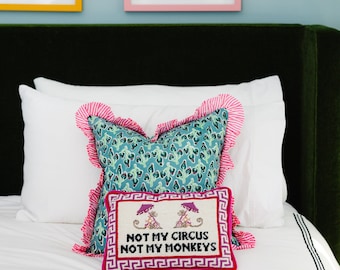Not My Circus Needlepoint Decorative Throw Pillow - Small Embroidered Accent Pillow for Bed, Chair, Couch, Sofa, 10&quot; x 14&quot;