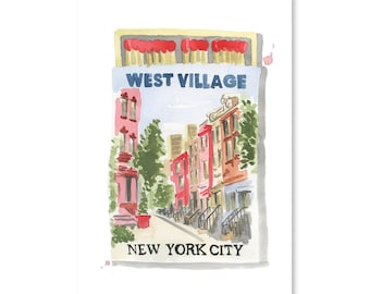 West Village NYC Matchbook - Travel Wall Art Print, Aesthetic Wall Decor, Modern Art Print,  Decor for Living Room, Bedroom, 5&quot; x 7&quot;