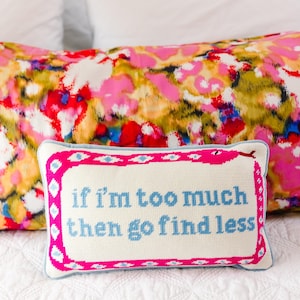 Go Find Less Needlepoint Decorative Throw Pillow - Small Embroidered Accent Pillow for Bed, Chair, Couch, Sofa, 9&quot; x 15&quot;