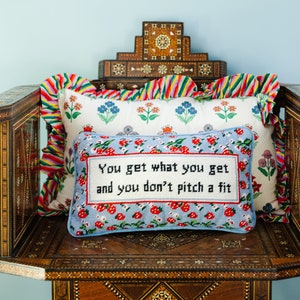 Get What You Get Needlepoint Decorative Throw Pillow - Small Embroidered Accent Pillow for Bed, Chair, Couch, Sofa, 9&quot; x 15&quot;