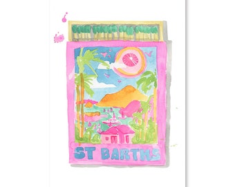 St. Barths Matchbook - Travel Wall Art Print, Aesthetic Wall Decor, Modern Art Print, Preppy Room Decor for Living Room, Bedroom, 5&quot; x 7&quot;
