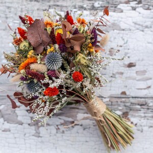 Dried Flower Bouquet. Autumn Thistle Wedding Flowers for Bride Bridal, Bridesmaid or Flowergirl. Buttonholes to match. Dried Wedding Flowers