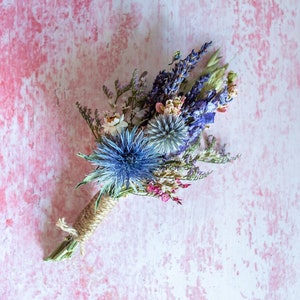 Dried Thistle Country Wedding Buttonhole or Corsage. Dried Flowers and Grasses for a Rustic, Vintage, Boho Wedding. Bespoke Boutonniere.