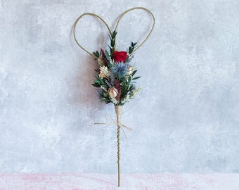 Dried Wedding Flower Wedding Wand.  Flower Girl Heart Willow Wedding Wand with Dried Flowers. Alternative Bridesmaid Flowergirl Petal Basket