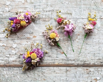 Dried Flower Wedding Hair Accessories.  A Range of Styles Made With Dried Flowers. Choice of Clips, Grips, Combs, Pins, Crowns and Wires.