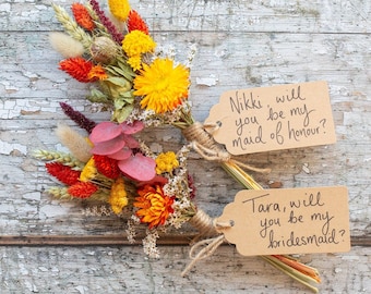 Personalised Will You Be My Bridesmaid Dried Flower Posy. Autumn Shades Dried Flower Bridesmaid Proposal. Beautiful Proposal Gift. #B